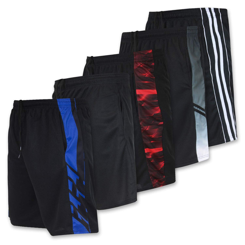 Real Essentials Pantalones cortos deportivos de rendimiento, con bolsillos, para hombre, 5 unidades